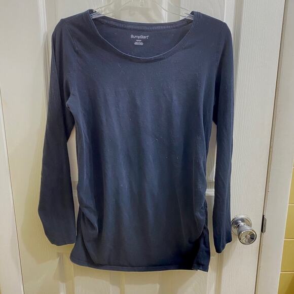 Bumpstart Maternity Long-sleeve Black Shirt Medium Pregnancy Top Shirred Sides - Picture 2 of 7